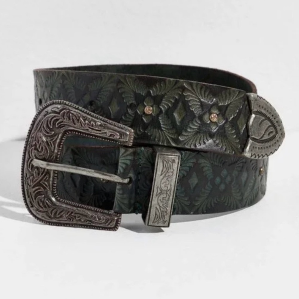 Free People Outlaw Embossed Belt S/M in Fiji Jade BNWT